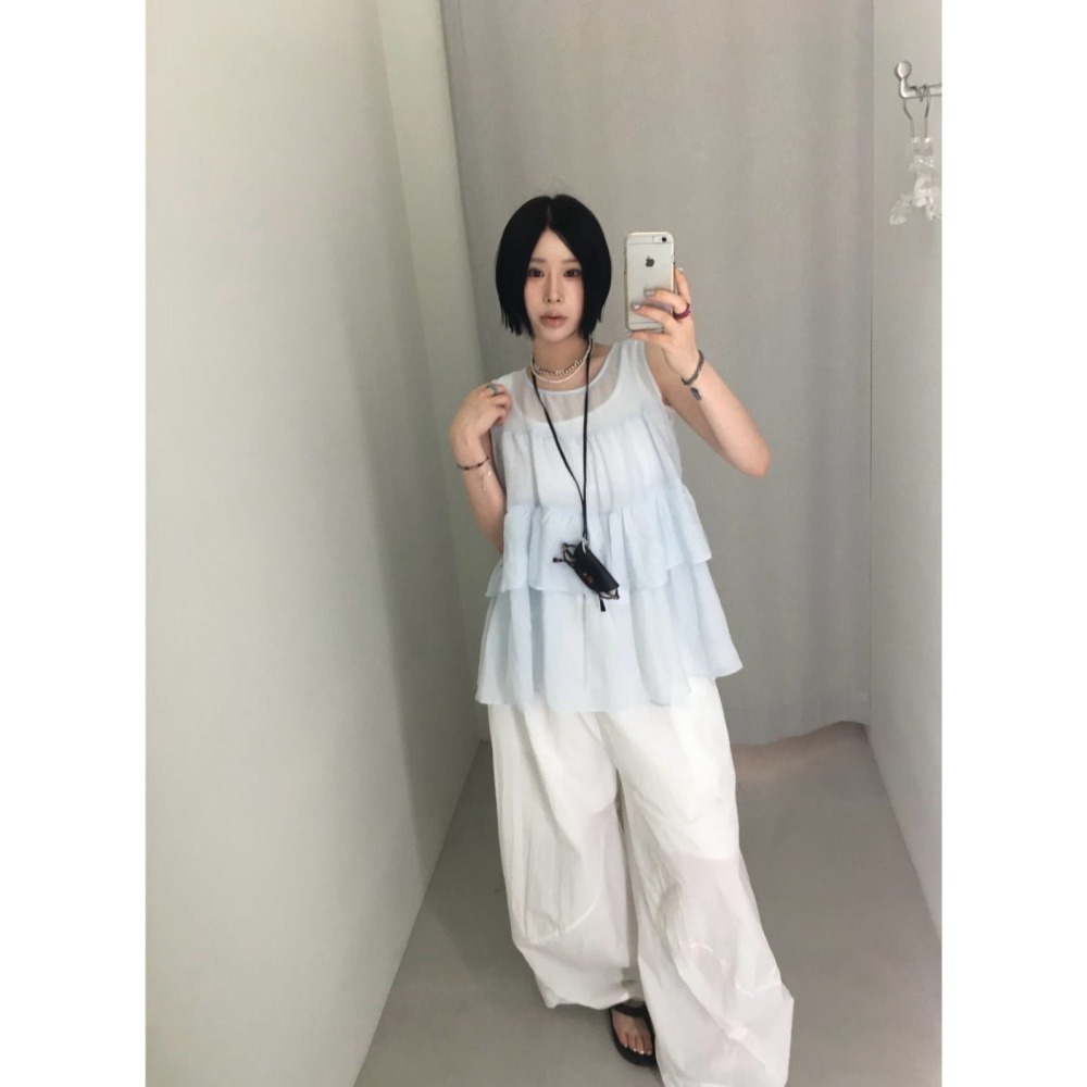 ＞亞麻人造絲＜層次蛋糕背心3色-細節圖7