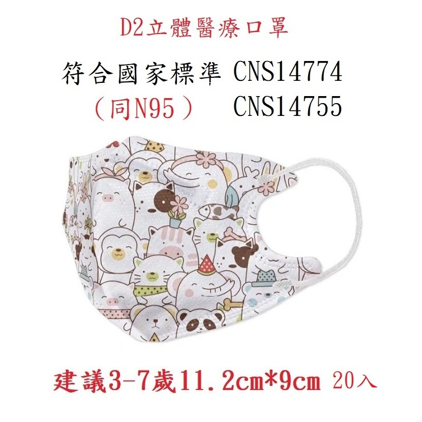 【榮泰日用品】 愛貝恩TN95醫用口罩 愛貝恩D2幼童兒童醫用口罩20入 N95醫用口罩  幼童N95口罩-規格圖2