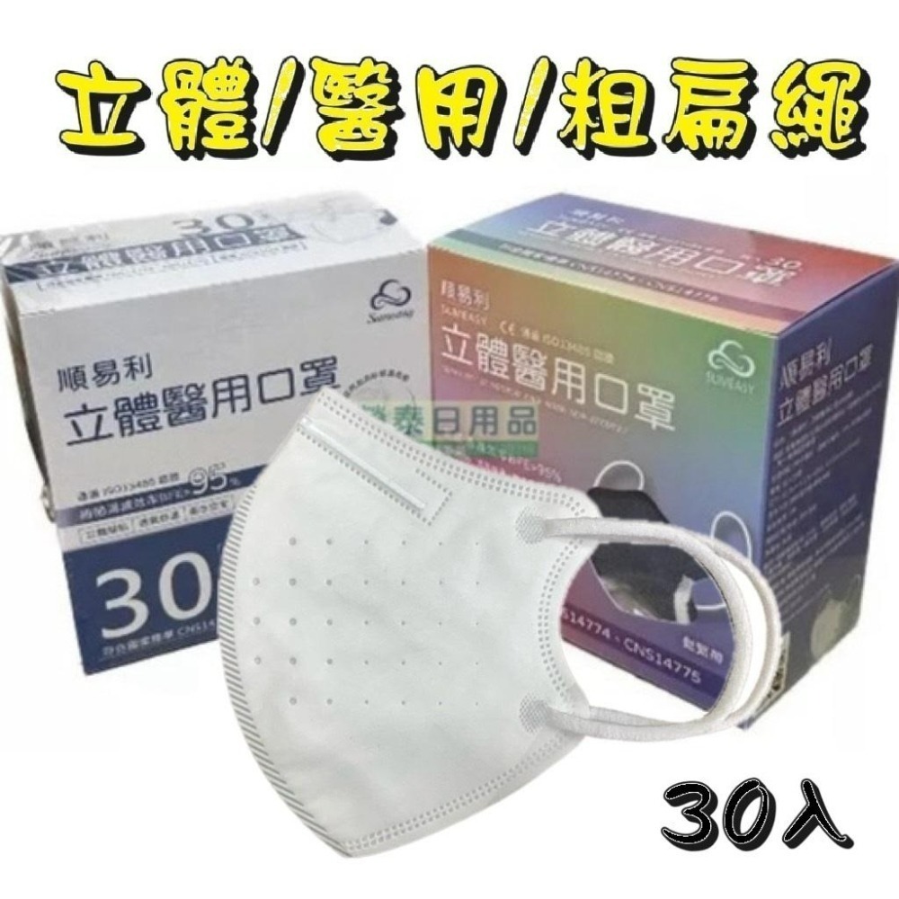 【榮泰日用品】順易利成人立體醫用口罩/鬆緊帶扁繩/四層口罩/有壓條/30片裝/-細節圖4