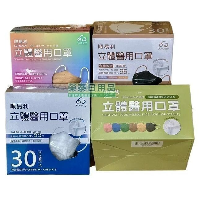 【榮泰日用品】順易利成人立體醫用口罩/鬆緊帶扁繩/四層口罩/有壓條/30片裝/-細節圖5