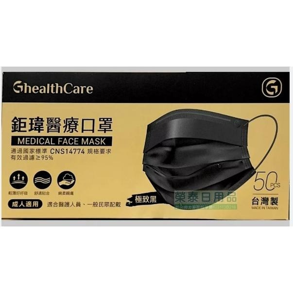 【榮泰日用品】鉅瑋成人平面醫療口罩50入 鉅瑋平面口罩 黑色平面口罩 黑色醫療口罩  極致黑 鉅瑋黑色醫療口罩-細節圖2