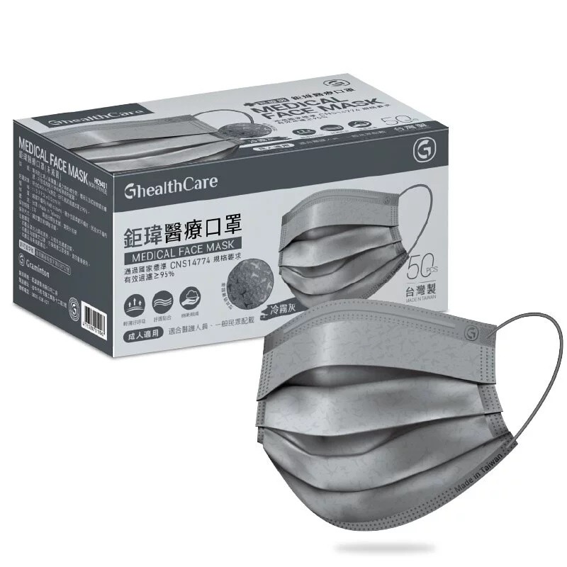 【榮泰日用品】鉅瑋成人平面醫療口罩50入 鉅瑋兒童平面口罩 平面口罩 成人醫療口罩  冷霧灰 鉅瑋冷霧灰 鉅瑋平面口-規格圖1