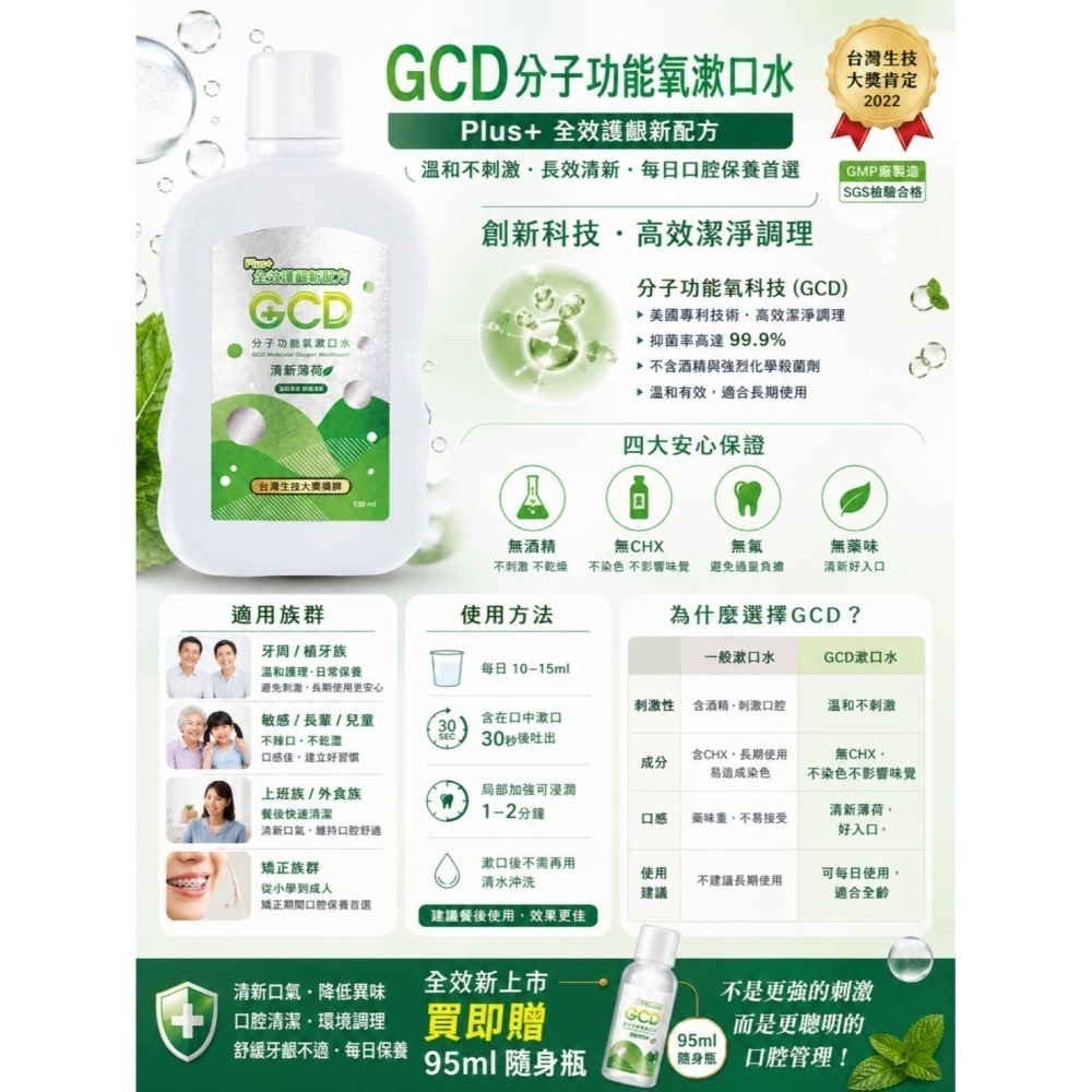 【當天出貨 台灣製造】元琪 GCD分子功能氧漱口水 清新口氣 不嗆不辣 清爽舒適 清淨口腔 去除異味 口感清新 全齡適用-細節圖6