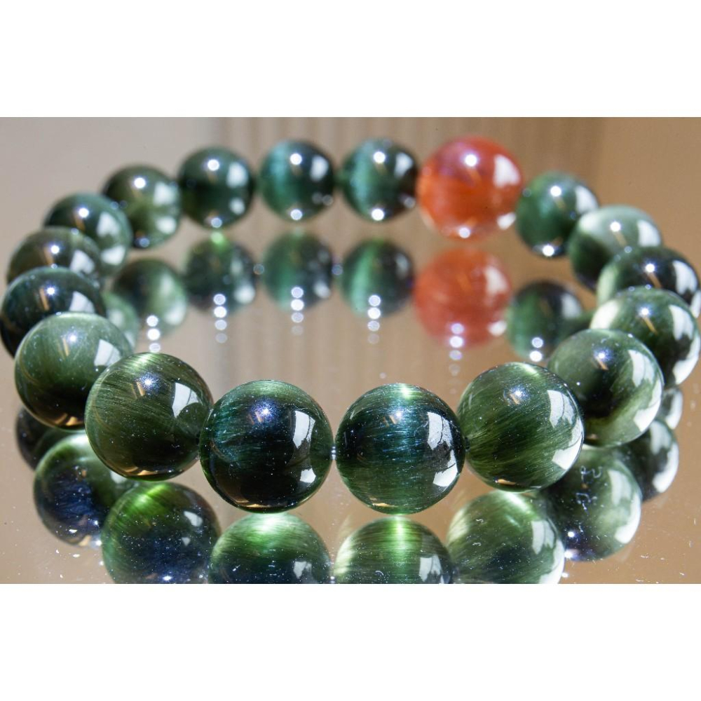 【貓眼綠髮晶】11.6mm搭配14mm紅兔毛主珠✨事業招財必備｜旺正財與貴人運｜溫潤絲絨質感｜現貨實拍｜晶心書蘊-細節圖6