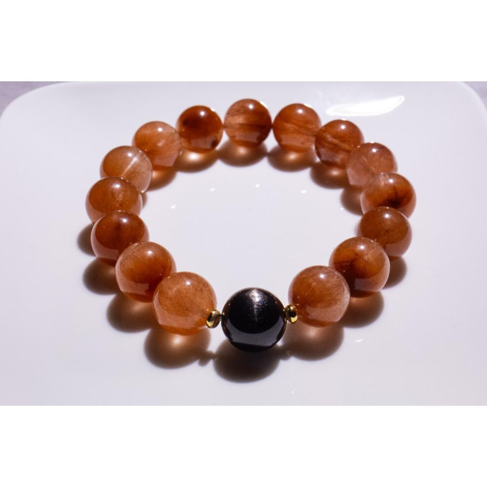 【剛柔並濟】頂級橘粉兔毛12.8mm✨金運石設計款｜極致招財避邪防小人｜情緒療癒與增進貴人運｜重磅大珠能量石｜現貨實拍-細節圖9