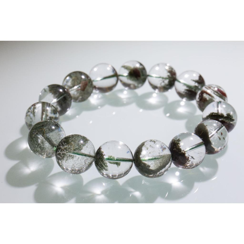 【正財之神】頂級綠幽靈手鍊14.5mm✨聚寶盆千層山品相｜最強招正財與事業轉運｜極致冰透白水晶底｜職場能量｜現貨實拍-細節圖6