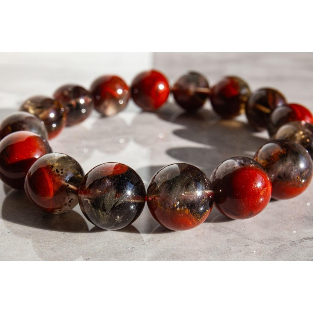【烈焰之盾】頂級極光23手鍊13mm✨荊棘玫瑰品相｜極致濃郁紅火彩｜全方位轉運與超強避邪防護｜重磅大珠能量石｜現貨實拍-細節圖4