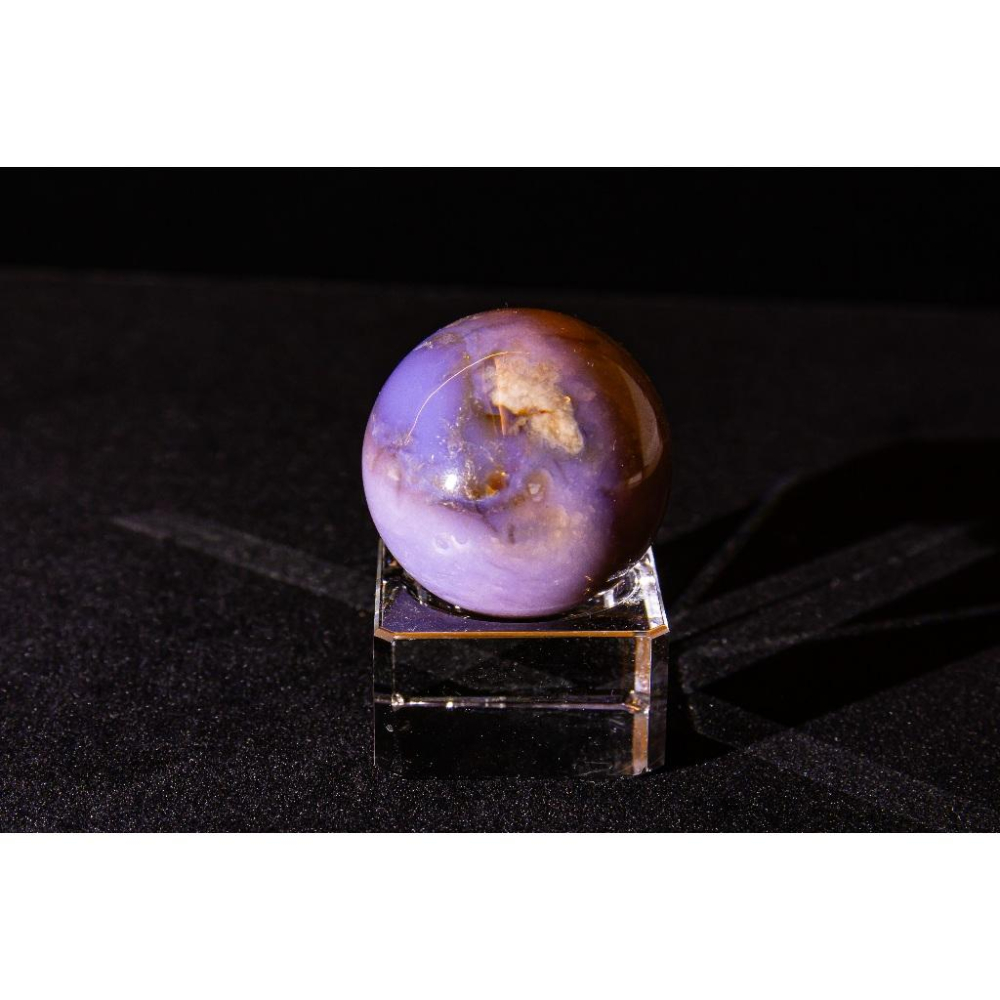 【櫻花瑪瑙】原礦球41mm✨紫氣東來幽嵐春櫻｜圓滿如意穩定氣場｜柔化心靈守護愛情｜附座實拍｜晶心書蘊-細節圖5
