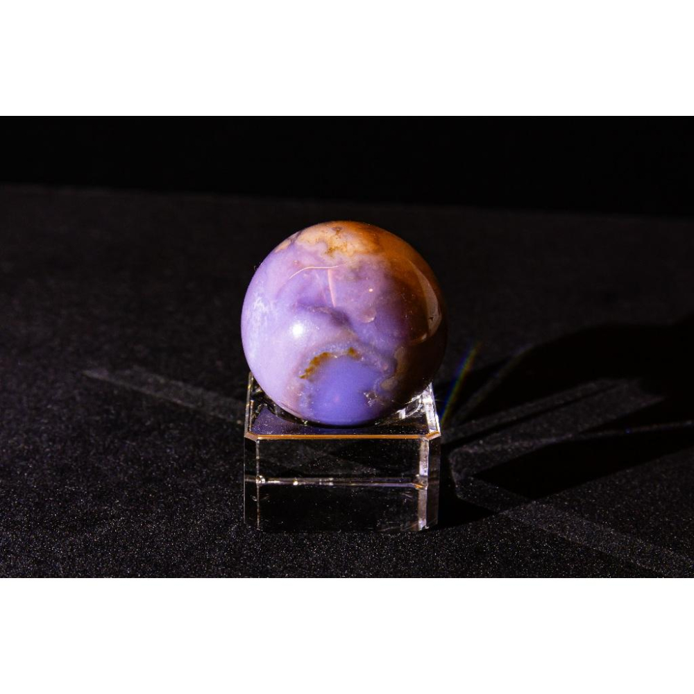 【櫻花瑪瑙】原礦球41mm✨紫氣東來幽嵐春櫻｜圓滿如意穩定氣場｜柔化心靈守護愛情｜附座實拍｜晶心書蘊-細節圖6