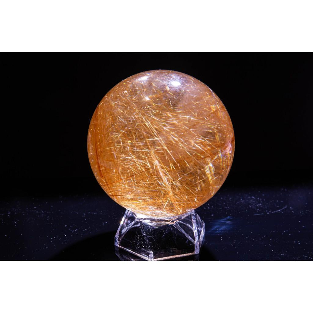 【金髮晶】頂級水晶球85mm✨輝光映金富貴權威｜最強財富顯化事業轉運｜招財鎮宅避邪擺件｜實拍一圖一物｜晶心書蘊-細節圖3
