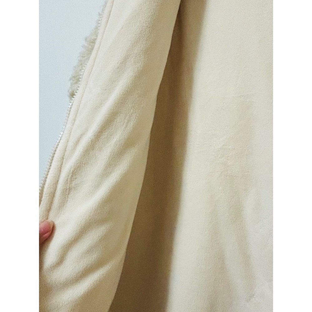 Uniqlo 優衣庫 米色 熊寶寶 QQ毛  泰迪熊 搖粒絨 長版保暖大衣 毛毛外套-細節圖3