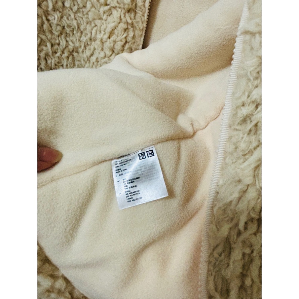 Uniqlo 優衣庫 米色 熊寶寶 QQ毛  泰迪熊 搖粒絨 長版保暖大衣 毛毛外套-細節圖4