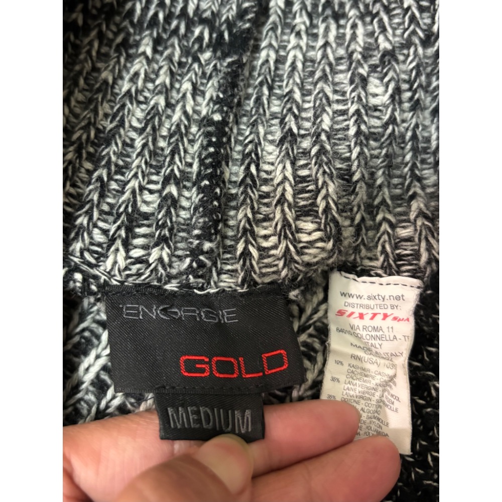 義大利製 Engrgie  Gold 連帽毛衣 cashmere初剪羊毛衣 Sixty 粗針織V領 M 克什米爾羊絨-細節圖3