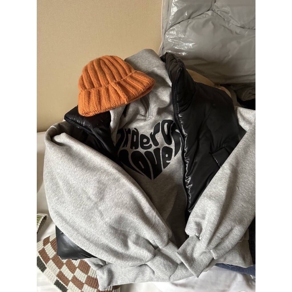 1616字母愛心厚磅刷毛拉鍊大學-細節圖3