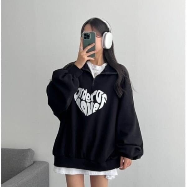 1616字母愛心厚磅刷毛拉鍊大學-細節圖4