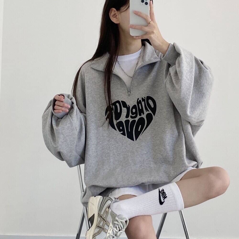 1616字母愛心厚磅刷毛拉鍊大學-細節圖7