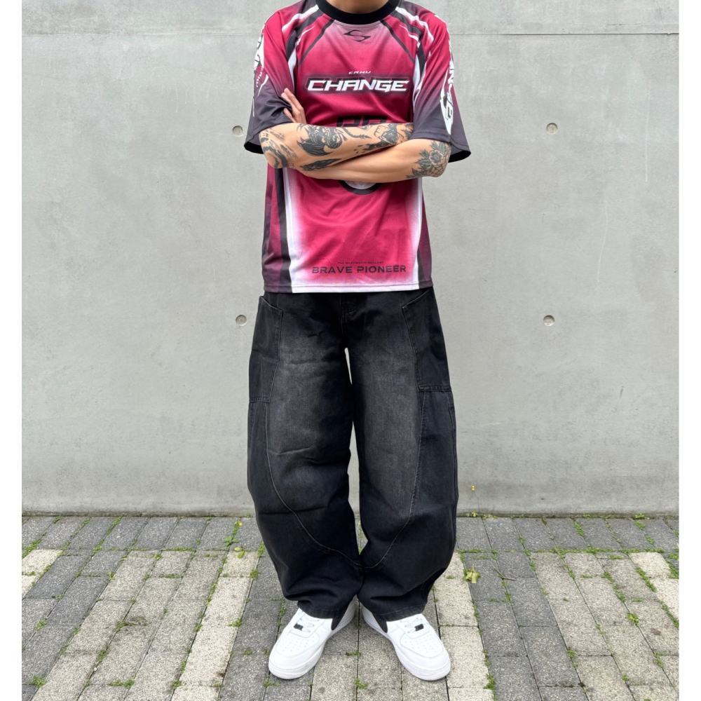 843口袋剪裁彎刀牛仔褲 牛仔長褲 男女皆可穿  oversize 男裝 工裝 女裝 褲子 錐形褲 繭型褲 彎刀褲-細節圖7