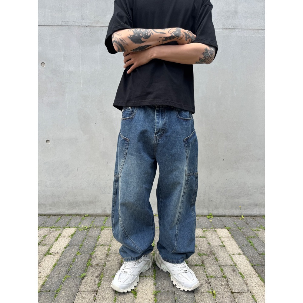 843口袋剪裁彎刀牛仔褲 牛仔長褲 男女皆可穿  oversize 男裝 工裝 女裝 褲子 錐形褲 繭型褲 彎刀褲-規格圖9