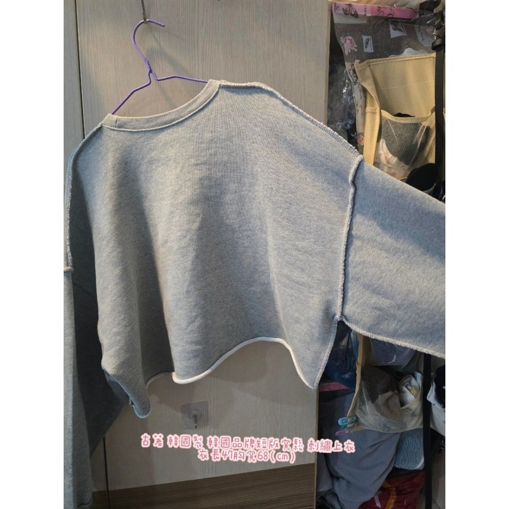 古著 韓國製 韓國品牌短版寬鬆 刺繡上衣 衣長47胸寬68（cm）-細節圖5