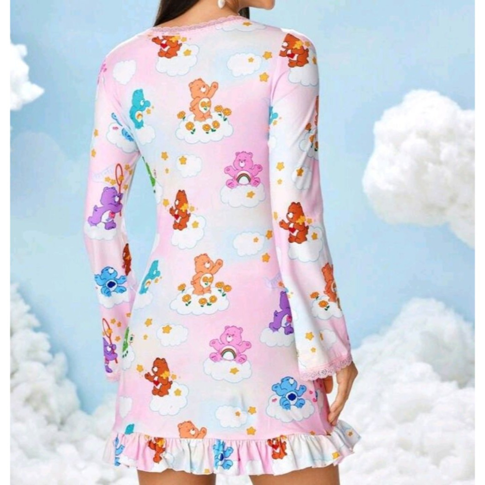 Care Bears 女生彩虹熊圖案方領長袖短連身裙 尺寸s-細節圖2