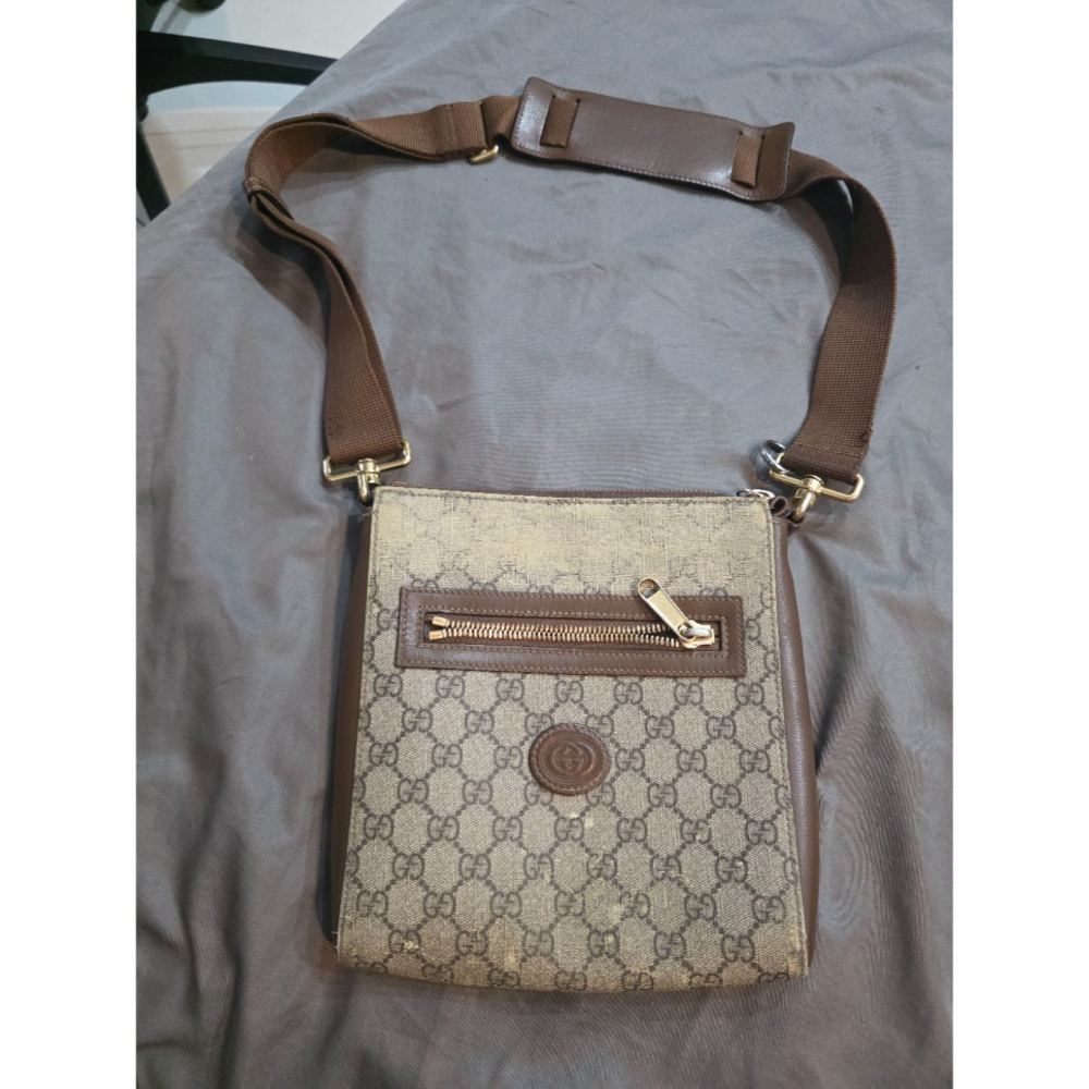 GUCCI 經典Retro系列GG Supreme帆布斜背包 約21 x 23.5 x 4.5cm-細節圖10