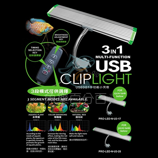 ～★魚樂百分百水族★～ 雅柏UP－USB背夾燈 水草、增豔、混光紅三合一 LED水族燈、魚缸燈 17cm／25cm-細節圖2