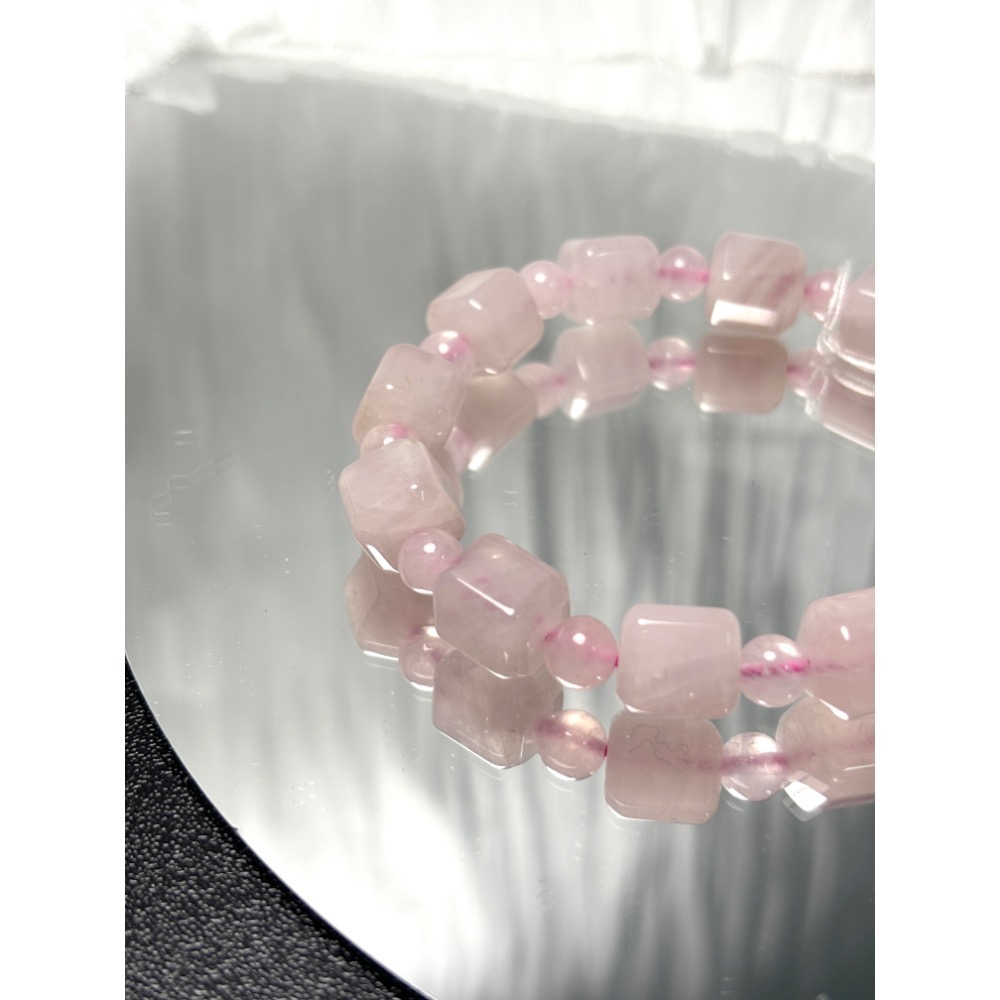 《YUBUY》·現貨·粉水晶方糖手鍊/9mm+/手圍17-細節圖4