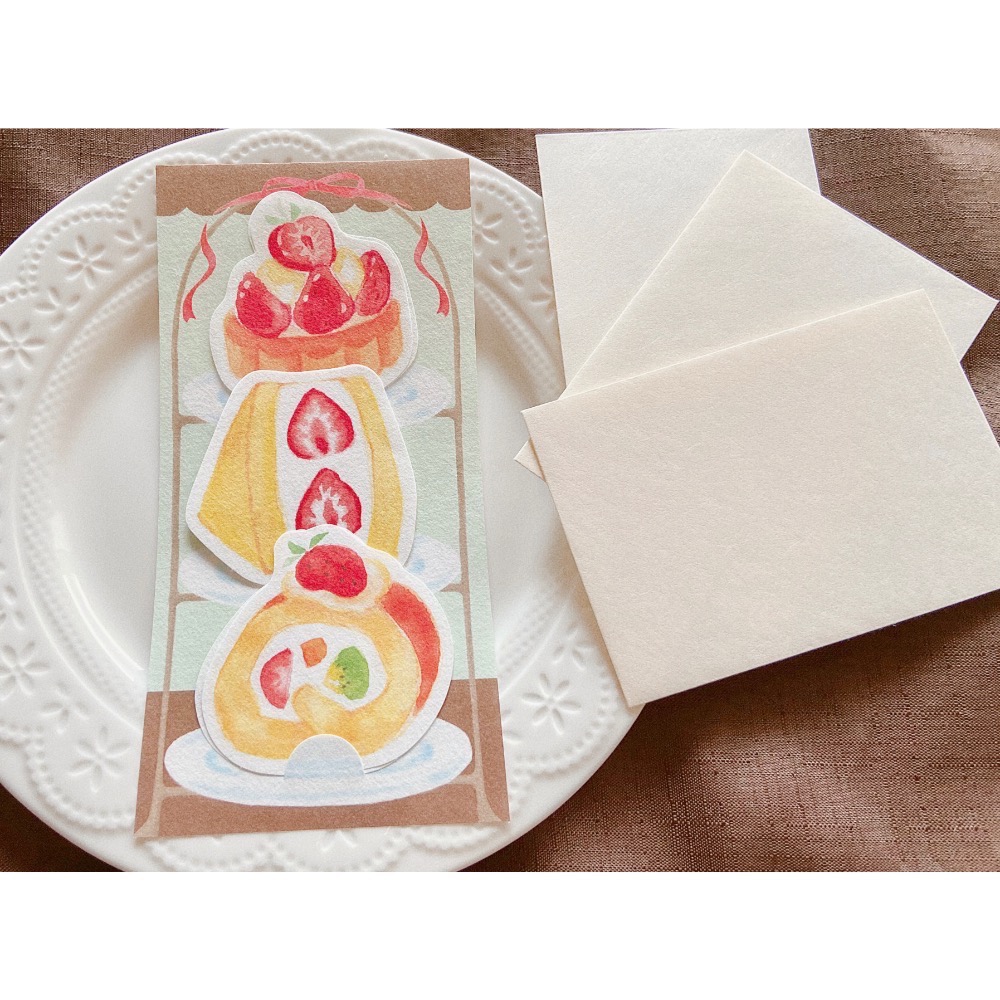 【日本古川紙工】草莓甜點百匯迷你信紙組 草莓塔 蛋糕捲 便箋-細節圖2