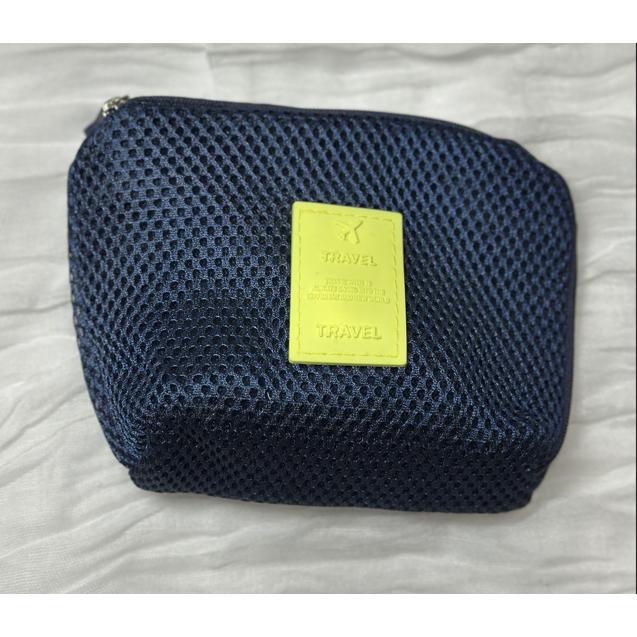 TRAVEL 韓版旅行用收納小包 線材包 蜂巢網格透氣包 3C收納包 深藍色-細節圖4
