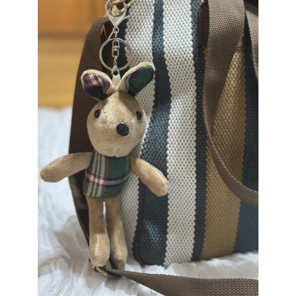 通勤大包包 編織包 氣質肩背包 條紋撞色包包 大容量 媽媽包 附兔子吊飾-細節圖2