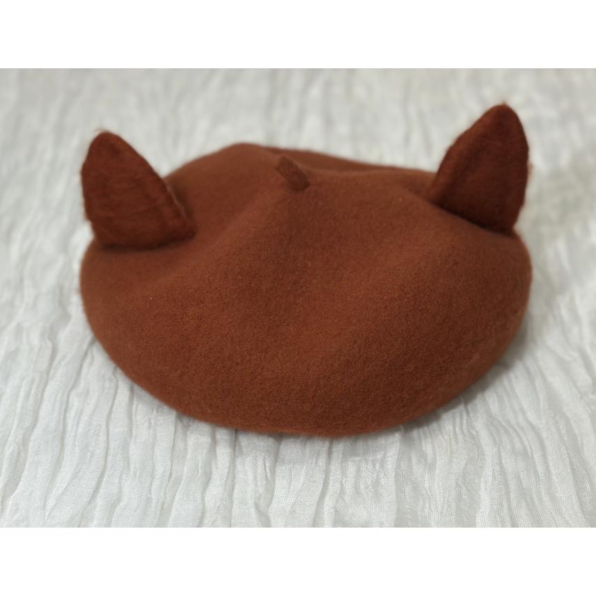 狐狸耳朵 貝蕾帽 小畫家帽 羊毛氈帽-細節圖3