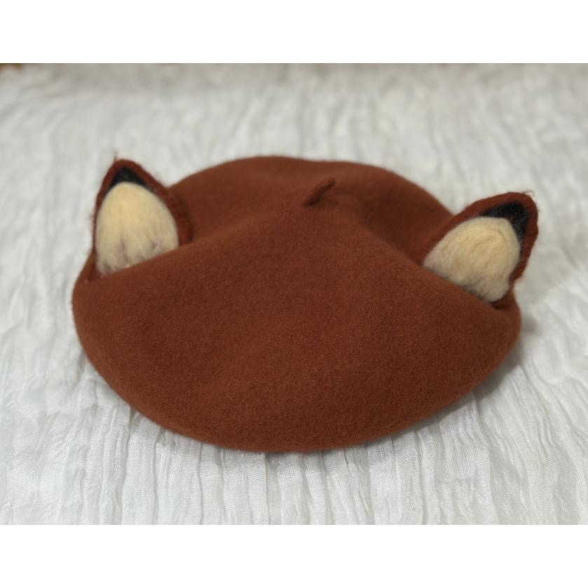 狐狸耳朵 貝蕾帽 小畫家帽 羊毛氈帽-細節圖5