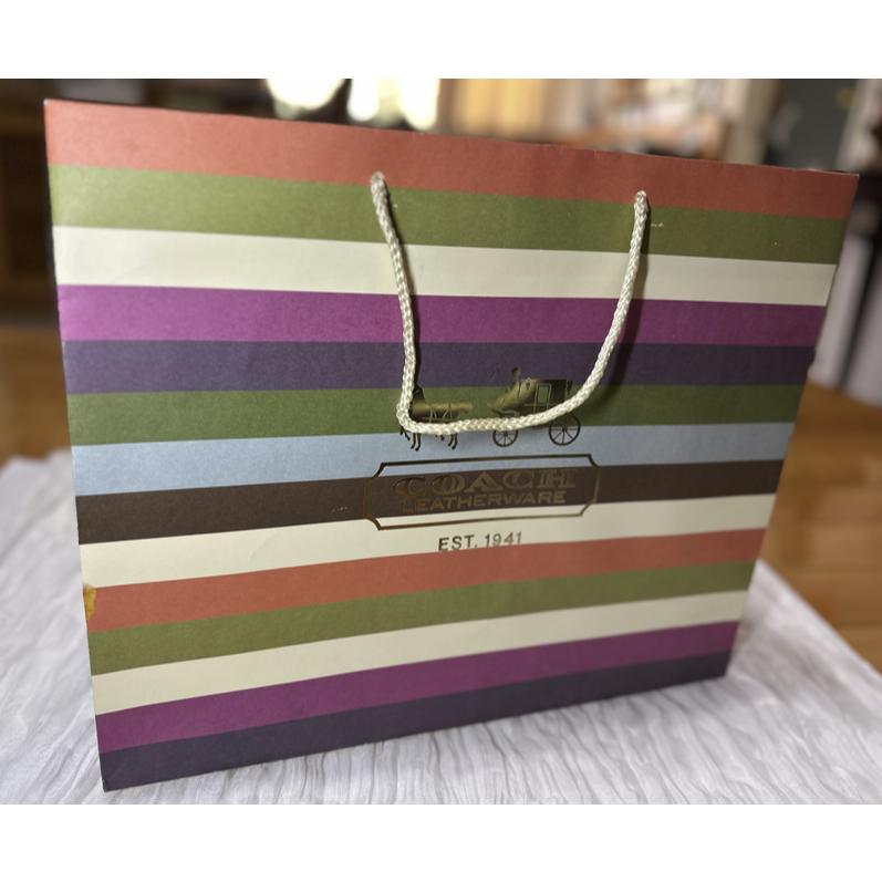 COACH條紋經典紙袋 大型紙袋 美國帶回 40x33x16.3cm-細節圖4