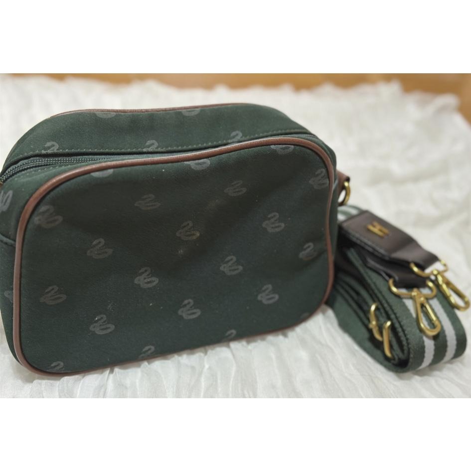 GRACEGIFT 哈利波特紀念商品 史萊哲林 蛇院 布質側背包 側背包雙背帶 深綠色包包-細節圖4