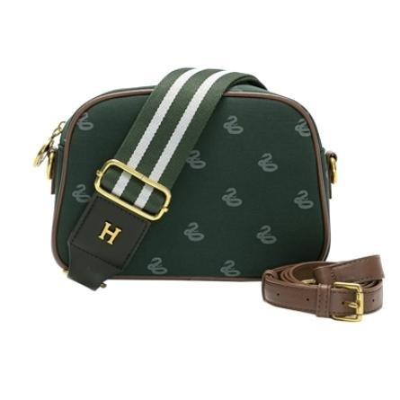 GRACEGIFT 哈利波特紀念商品 史萊哲林 蛇院 布質側背包 側背包雙背帶 深綠色包包-細節圖8