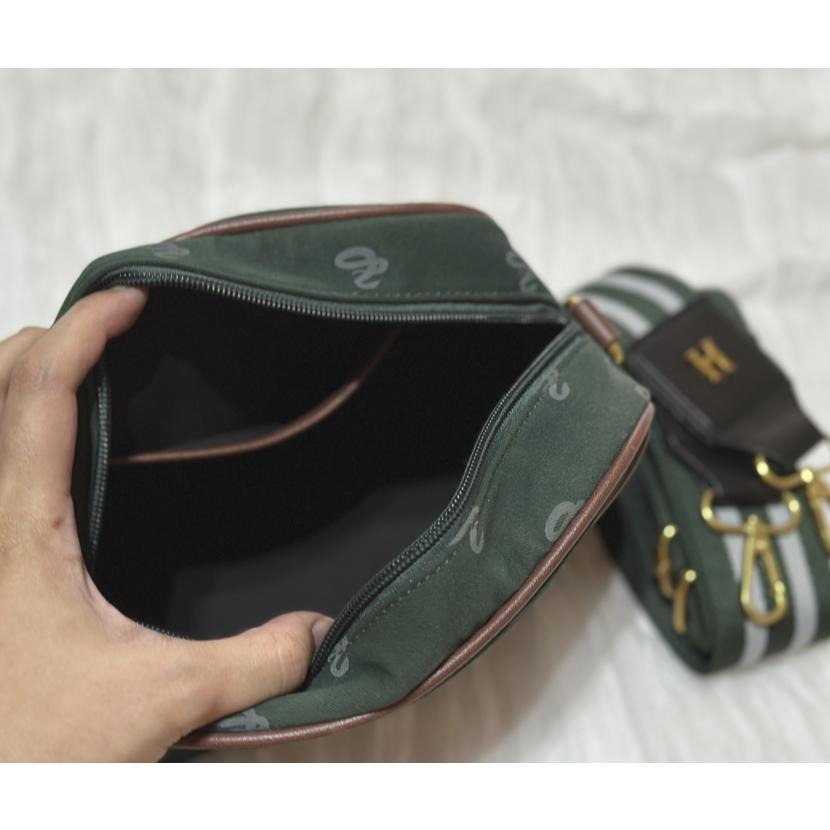 GRACEGIFT 哈利波特紀念商品 史萊哲林 蛇院 布質側背包 側背包雙背帶 深綠色包包-細節圖5