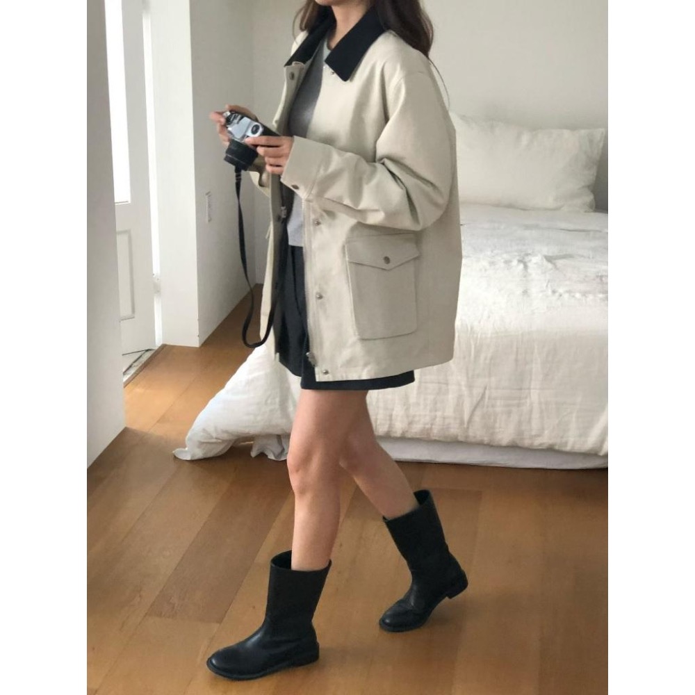 [25W1116]🇰🇷正韓空運(最後現貨)/韓國代購/秋冬新品/挺版撞色翻領中長版風衣外套-細節圖2