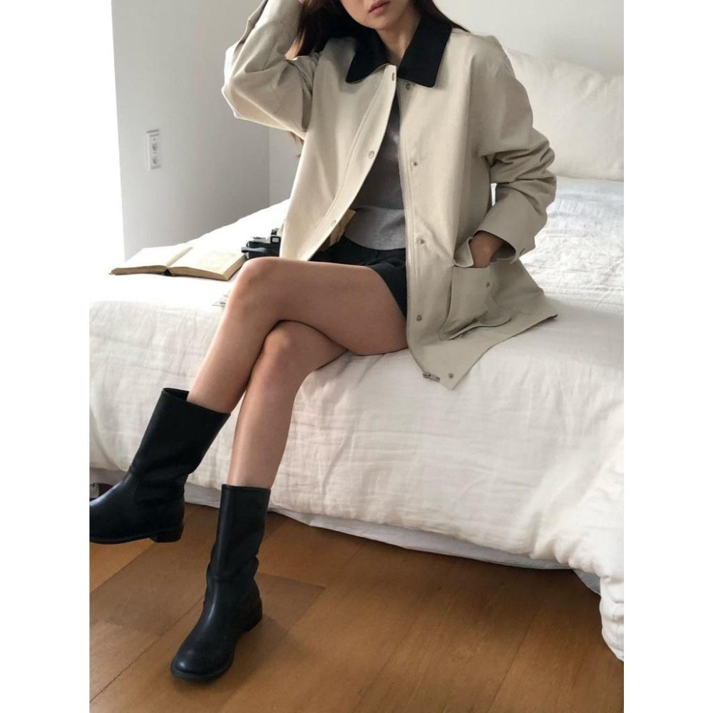 [25W1116]🇰🇷正韓空運(最後現貨)/韓國代購/秋冬新品/挺版撞色翻領中長版風衣外套-細節圖3