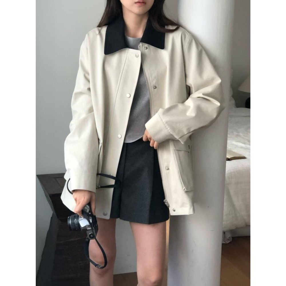 [25W1116]🇰🇷正韓空運(最後現貨)/韓國代購/秋冬新品/挺版撞色翻領中長版風衣外套-細節圖4