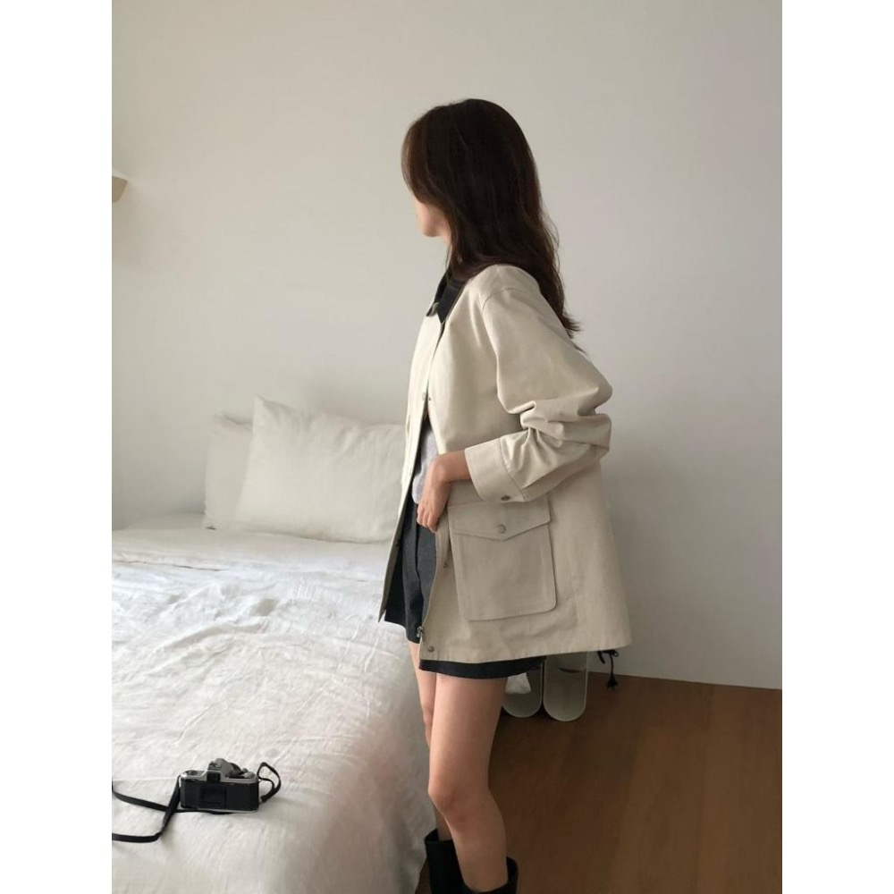 [25W1116]🇰🇷正韓空運(最後現貨)/韓國代購/秋冬新品/挺版撞色翻領中長版風衣外套-細節圖5