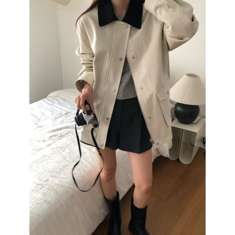 [25W1116]🇰🇷正韓空運(最後現貨)/韓國代購/秋冬新品/挺版撞色翻領中長版風衣外套-細節圖6