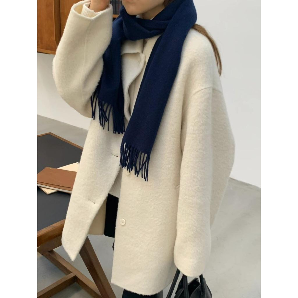 [25F1014]🇰🇷正韓空運(現貨+預購)/韓國東大門APM/秋冬新品/ OUNCE柔軟不扎膚素色流蘇羊毛圍巾（八色）-細節圖4