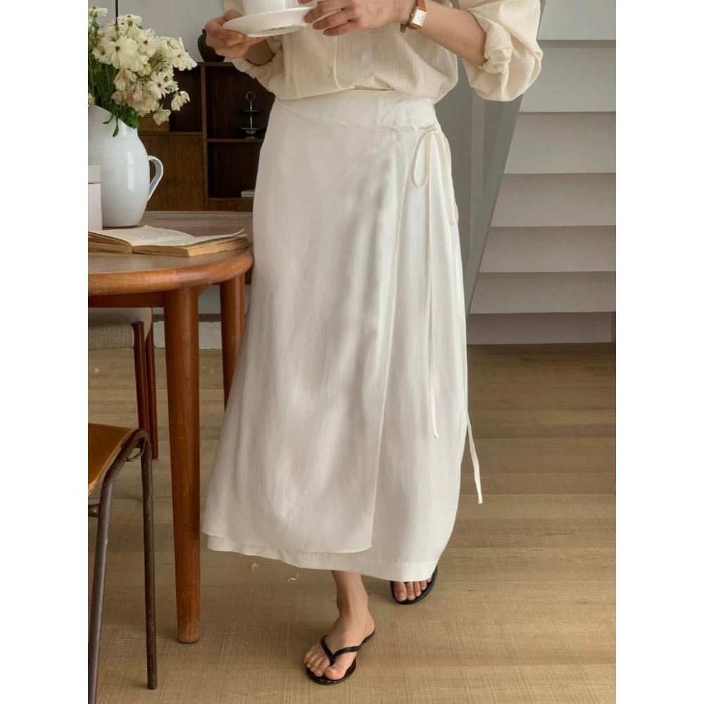 [25S0304]🇰🇷正韓空運(現貨+預購)/韓國代購/東大門APM/早春新品/不規則圍裙綁帶垂墜長裙(三色)-細節圖5