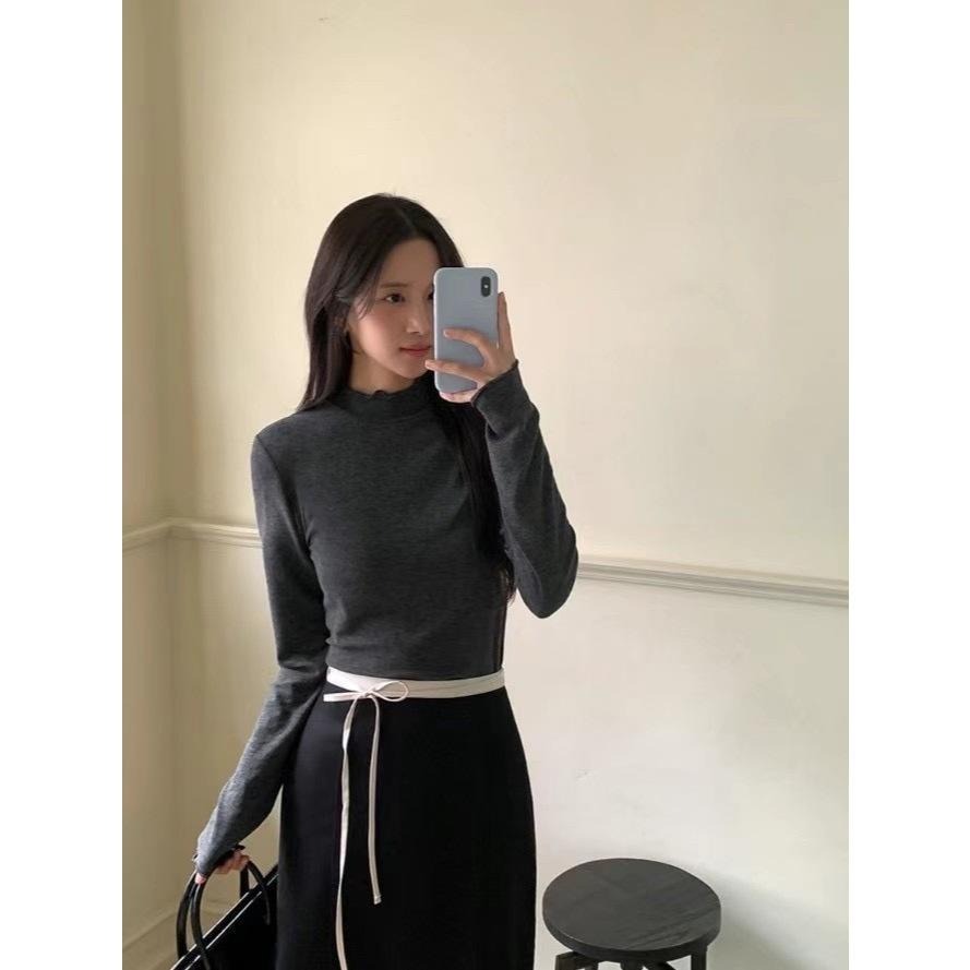 [24W1207]🇰🇷正韓空運(現貨+預購)/韓國代購/韓國直送/百搭包色款親膚小高領荷葉邊羊毛打底上衣(五色)-細節圖3