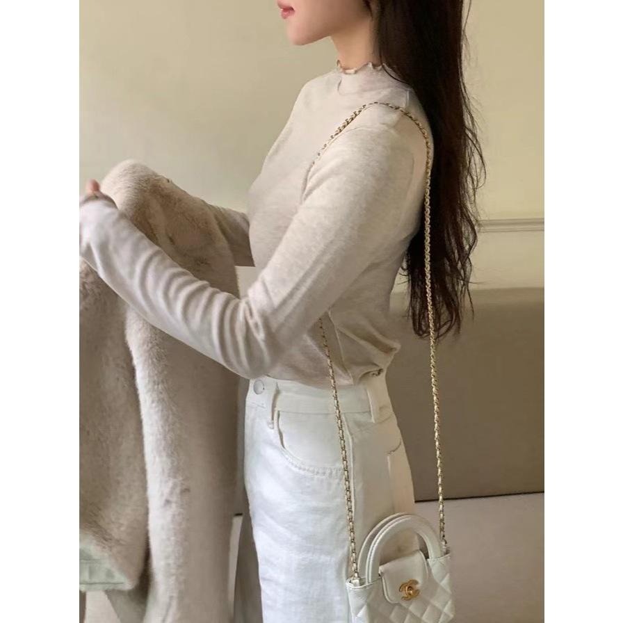 [24W1207]🇰🇷正韓空運(現貨+預購)/韓國代購/韓國直送/百搭包色款親膚小高領荷葉邊羊毛打底上衣(五色)-細節圖8