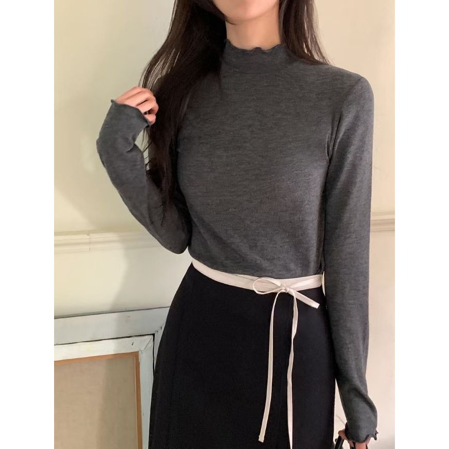 [24W1207]🇰🇷正韓空運(現貨+預購)/韓國代購/韓國直送/百搭包色款親膚小高領荷葉邊羊毛打底上衣(五色)-規格圖9