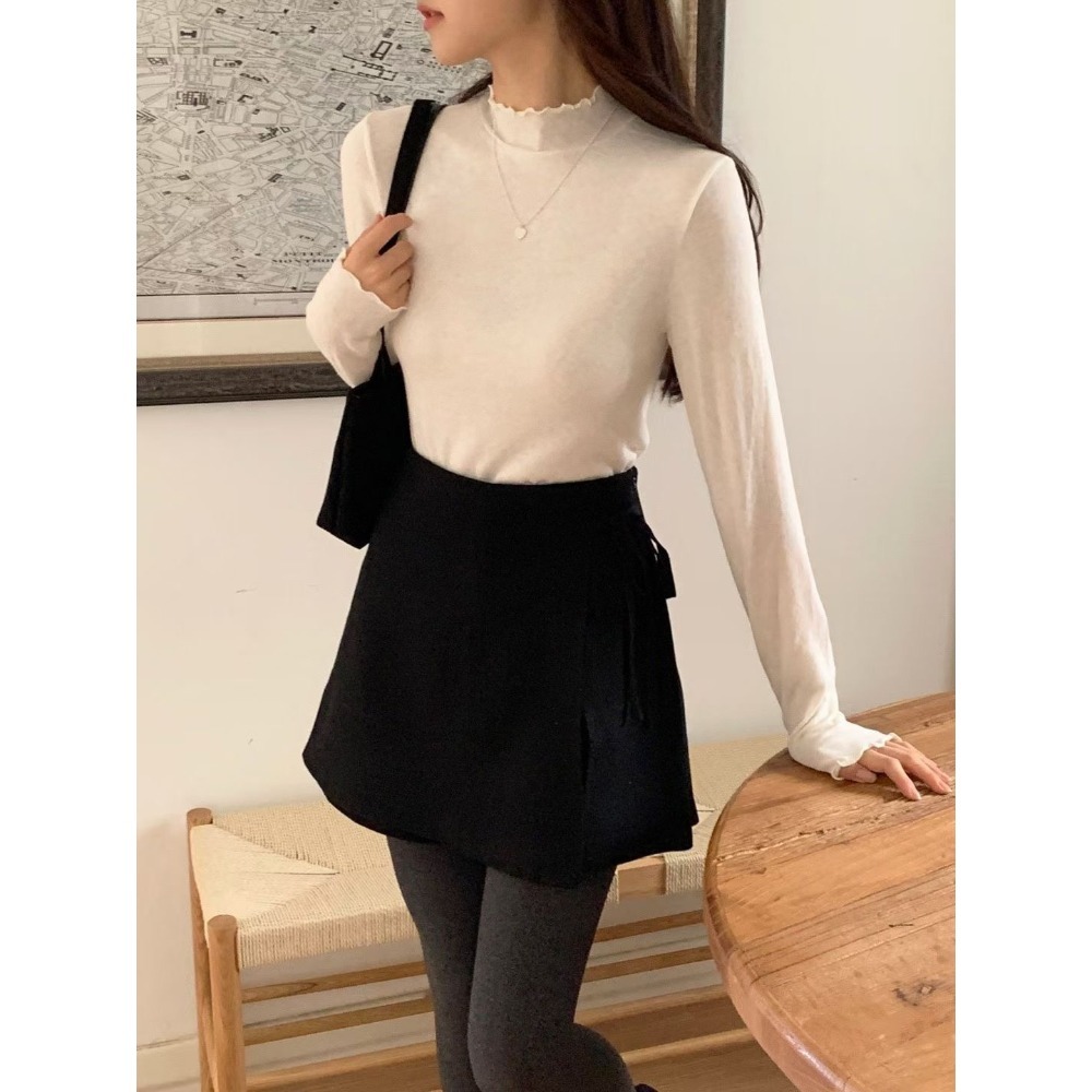 [24W1207]🇰🇷正韓空運(現貨+預購)/韓國代購/韓國直送/百搭包色款親膚小高領荷葉邊羊毛打底上衣(五色)-規格圖9