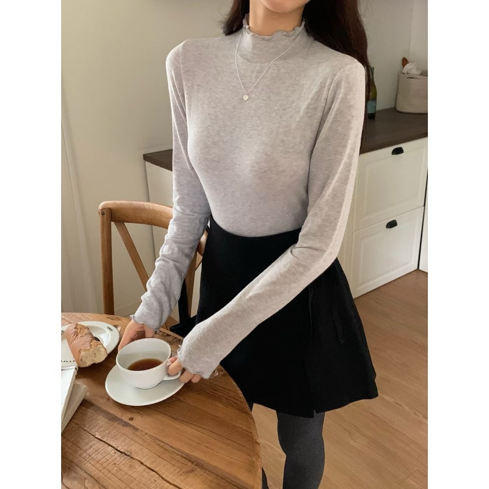 [24W1207]🇰🇷正韓空運(現貨+預購)/韓國代購/韓國直送/百搭包色款親膚小高領荷葉邊羊毛打底上衣(五色)-規格圖9