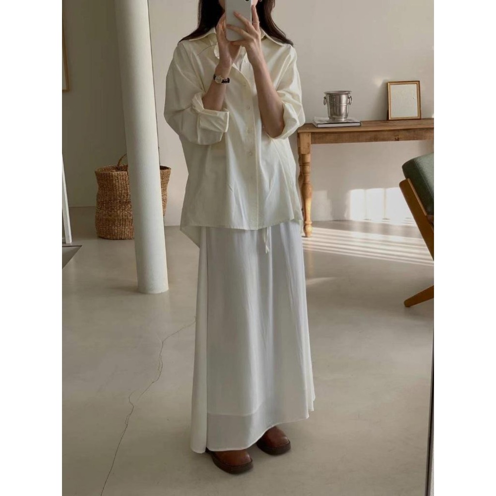 [25S0212]🇰🇷正韓空運(現貨+預購)/韓國代購/韓國連線/春夏新品/抽繩綁帶垂墜感雪紡絲緞長裙(兩色)-細節圖3