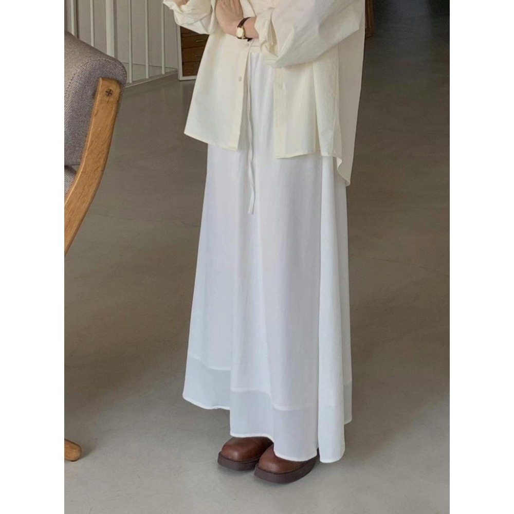 [25S0212]🇰🇷正韓空運(現貨+預購)/韓國代購/韓國連線/春夏新品/抽繩綁帶垂墜感雪紡絲緞長裙(兩色)-細節圖4